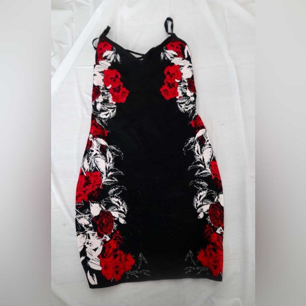 Guess Black and Red Floral Midi Dress